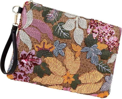 Miniatura 7 de ER.Roulour Bolso de paja de verano para mujer, bordado floral, bolso de mano de paja tejido para playa, fiesta, boda