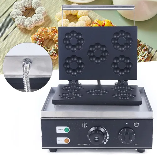 Miniatura 9 de LOYALHEARTDY Máquina de donas de flores de ciruelo de 5 agujeros, máquina comercial para hacer gofres, mini máquina de donas de 1500 W, 110 V