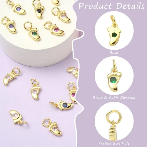 Miniatura 2 de LiQunSweet 20 piezas de micro pavé de circonitas cúbicas para bebé, diseño de huellas, para hacer joyas de ducha