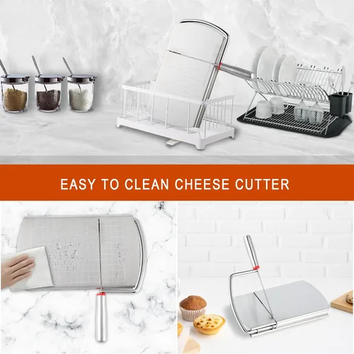 Miniatura 7 de Rebanador de queso con 2 piezas de cuchillo de queso, cortador de queso multiusos de acero inoxidable para queso en bloque con juego de 2 piezas