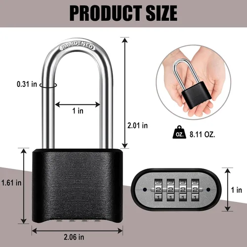 Miniatura 3 de Cadena resistente y cerradura de combinación para exteriores, cerradura de cadena de puerta con código, candado de grillete largo con cadena