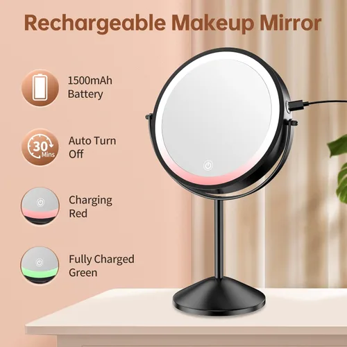 Miniatura 6 de Benbilry Espejo de tocador de maquillaje iluminado de 8 pulgadas con luces, 3 colores regulables, aumento 1X/10X, espejo cosmético con luz de doble