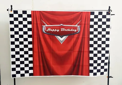 Miniatura 4 de Fondos de 7 x 5 pies para automóvil con cuadrícula negra y blanca roja con temática de cumpleaños, bandera de carreras roja, fondos de fotos rojos