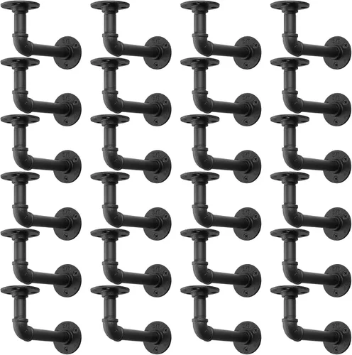 Miniatura 14 de MUZIK Paquete de 4 Soportes de Estante Flotante de Tubería Resistente, Soportes de Estante de Tubos en L Negros, Soportes de Estantería de Hierro