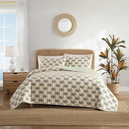 Miniatura 9 de Tommy Bahama Juego de edredón reversible de algodón con fundas a juego, decoración ligera del hogar para todas las estaciones, Queen, verde/azul
