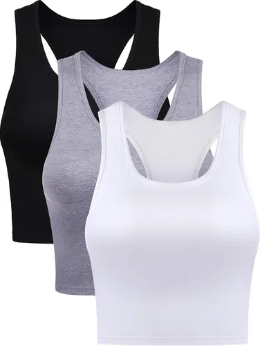 Camisetas cortas de 3 piezas para mujer, camisetas de entrenamiento, básicas, recortadas, sin mangas, espalda cruzada, deportes, gimnasio, para