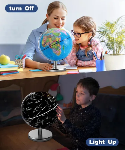 Miniatura 5 de Globo del mundo iluminado de 8 pulgadas con luz nocturna de constelación, globo educativo iluminado para niños y adultos, globos de aprendizaje