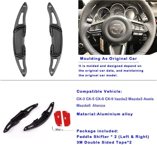 Miniatura 6 de Para Mazda CX-3 CX-5 CX-8 CX-9 Mazda2 Mazda3 Axela Mazda6 Atenza Coberturas de Extensión de Palanca de Cambio de Volante de Metal de Aluminio, Negro