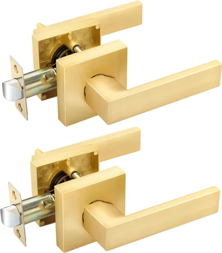 Miniatura 31 de EHOMEWARE 8 paquetes de manijas de puerta interior sin llave en acabado de latón satinado, manija de puerta de armario, palanca de puerta de paso