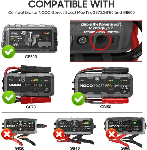 Miniatura 2 de Cargador rápido NOCO de 56 W y 14 V compatible con NOCO GB70 GB150 GB250+ GB251+ GB500 GB500+ Genius Boost Ultra Safe Batería de arranque de litio