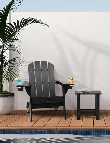 Miniatura 8 de Silla Adirondack Plegable, Sillas Adirondack de Plástico con Textura de Madera con 2 Portavasos, Silla para Hoguera de HDPE Resistente a
