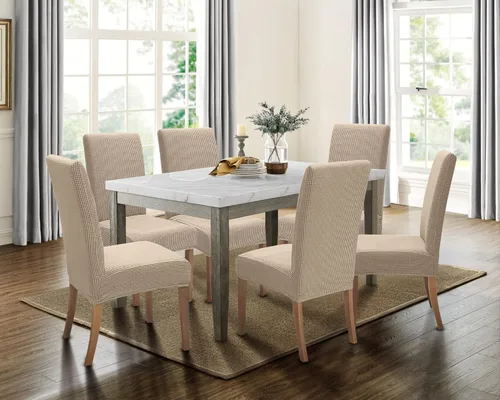 Miniatura 3 de SPRINGRICO Paquete de 2 fundas para sillas de comedor con cinturón de seguridad, fundas elásticas para sillas Parsons lavables, fundas protectoras