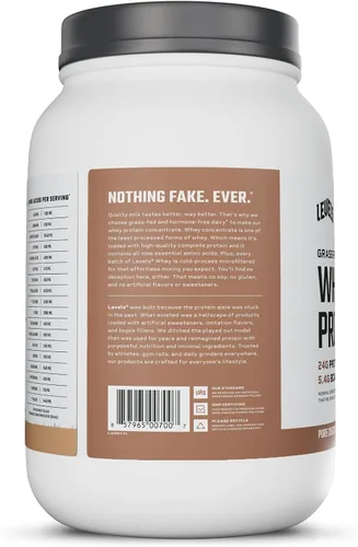Miniatura 8 de Levels - Polvo de proteína de suero alimentado con pasto, sin artificiales, 24G de proteína, chocolate puro, 2 libras