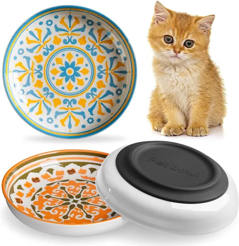 Cuencos Antideslizantes para Gatos, Juego de Cuencos de Cerámica para Comida de Gatos con Base de Silicona, Platos para Gatos, Lindos Platos para