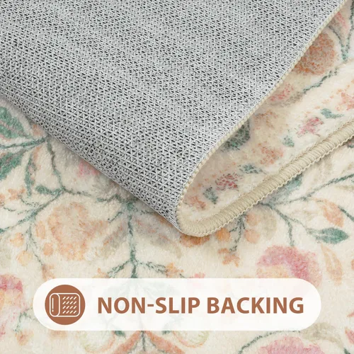 Miniatura 3 de Uphome Alfombra de baño bohemia con diseño floral beige, ultra suave, antideslizante, vintage, lavable a máquina, alfombra de baño floral para baño
