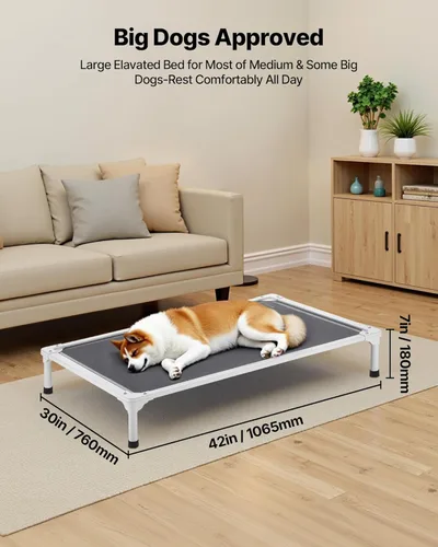 Miniatura 4 de VEVOR Cama elevada a prueba de mordidas para perros, cama portátil elevada con marco de tubo metálico de aluminio y malla transpirable de Textilene