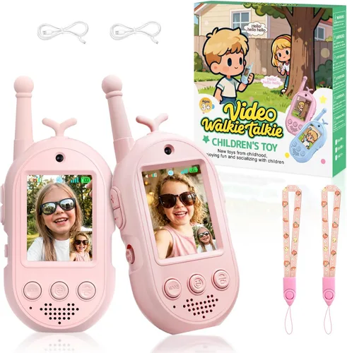 Miniatura 10 de Walkie Talkies de video mejorados para niños, paquete de 2 unidades recargables de voz/videollamadas para niños, juguetes para interiores, Azul/Azul