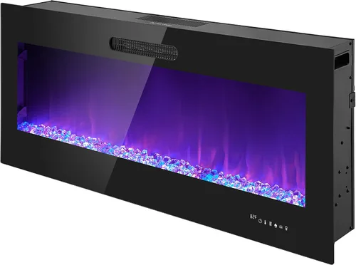Miniatura 14 de Prominence Home Chimenea eléctrica de diseño delgado LED y chimenea montada en la pared con calentador de 1500 W, opciones de troncos y brasas