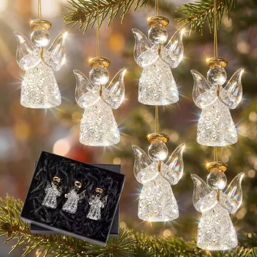 Miniatura 3 de CroBlissful 6 piezas de figuras de ángel de cristal, adornos para árbol de Navidad, adornos de ángel de la guarda, decoración del hogar para Navidad