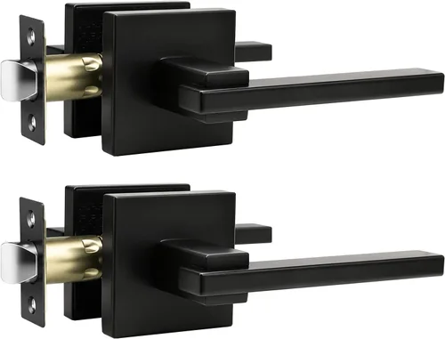 Miniatura 41 de Orger Paquete de 1 manija de puerta de paso negra para pasillo y armario, juego de manijas sin bloqueo, roseta cuadrada sin llave, reversible