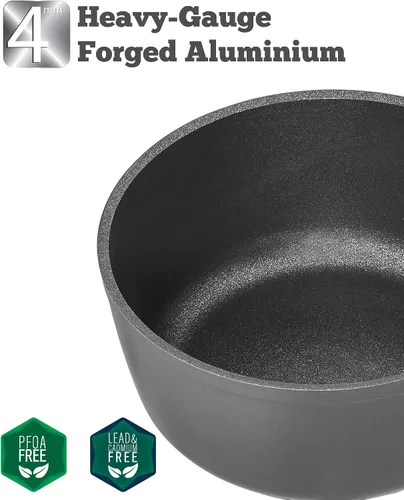 Miniatura 3 de Saflon Sartén antiadherente de titanio de 2 cuartos de galón con tapa de vidrio de aluminio forjado con revestimiento libre de PFOA