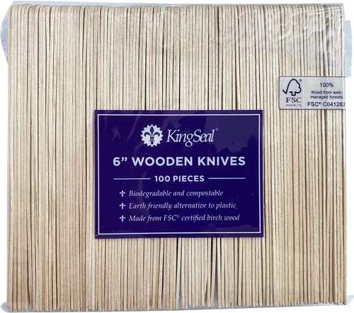 Miniatura 3 de KingSeal Cuchillo de madera desechable certificado FSC, biodegradable y respetuoso con el medio ambiente, 6.5 pulgadas de largo, 100
