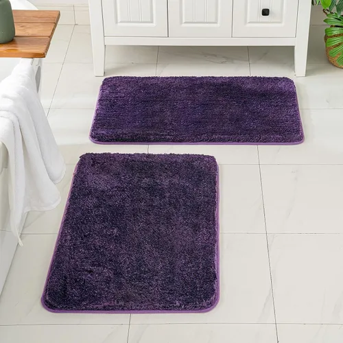 Miniatura 81 de MIULEE Juego de 2 alfombras de baño antideslizantes peludas extra gruesas y suaves, alfombrillas de baño de microfibra suave absorbente de agua