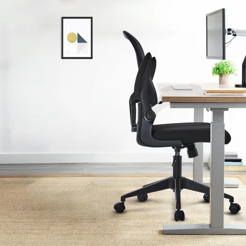 Miniatura 2 de HOOOWOOO Silla de oficina en casa de malla con reposabrazos abatible, silla de escritorio ergonómica moderna con soporte lumbar, respaldo
