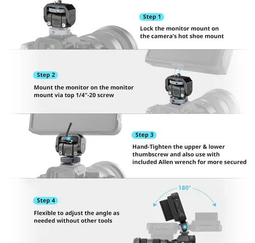 Miniatura 6 de SmallRig Soporte para monitor de cámara Lite con zapata fría, giratorio de 360° e inclinación de 180° para monitor de campo, LED, flash y video