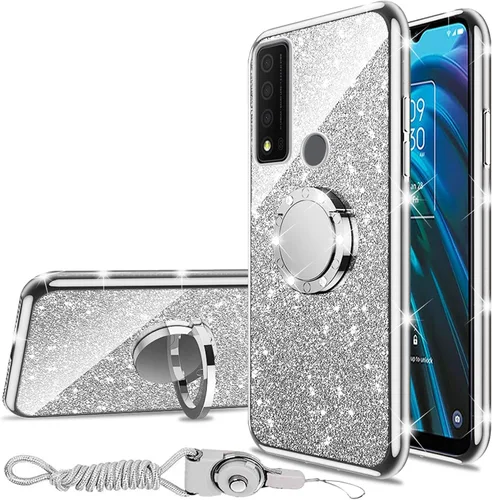 Miniatura 13 de nancheng Funda de teléfono para TCL A3X (A600DL), funda para Alcatel TCL A3X niñas y mujeres, bonita funda de silicona transparente con purpurina