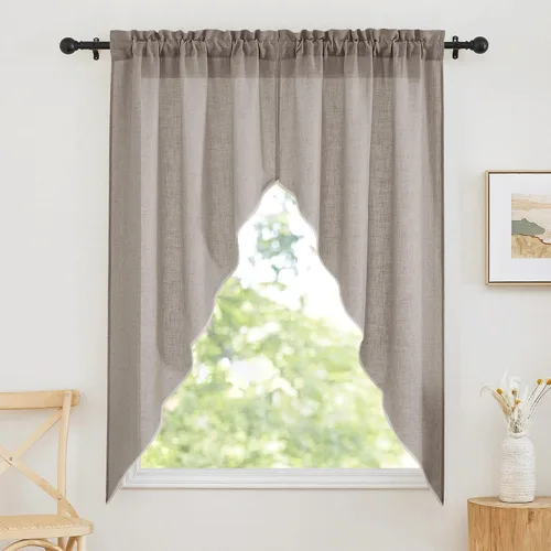 Miniatura 59 de RYB Home - Cortinas semitransparentes de lino Angora