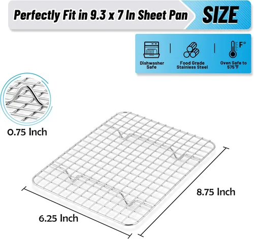 Miniatura 2 de TeamFar Juego de 2 mini rejillas de enfriamiento, acero inoxidable 8.75'' x 6.25'' rejilla de parrilla para horno tostador para hornear, asar, asar