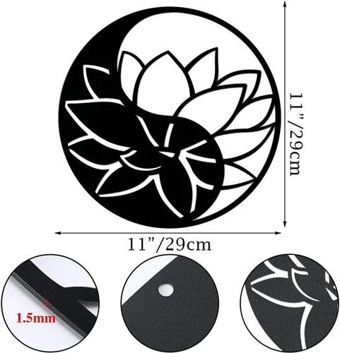Miniatura 2 de Decoración de Yin Yang de metal con flor de loto para escultura de pared, decoración de pared para colgar en la pared para el hogar, oficina, baño