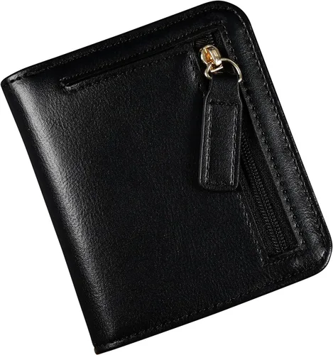 Cartera pequeña para mujer, con bloqueo RFID, de cuero, plegable, compacta, tarjetero para mujer, con cremallera, bolsillo para monedas, ventana de