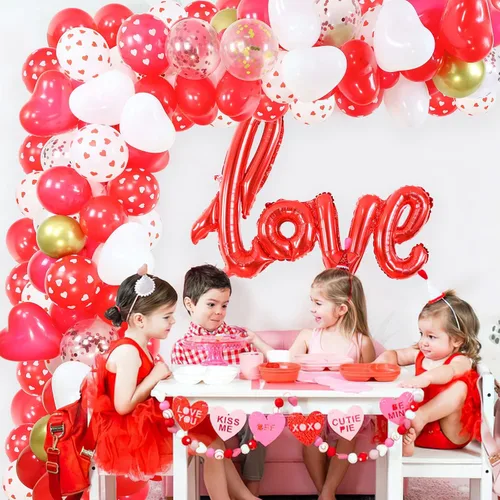 Miniatura 2 de Kit de guirnalda de arco de globos para el día de San Valentín, globos de corazón de confeti rojo y blanco con globo de amor de 40 pulgadas, 300