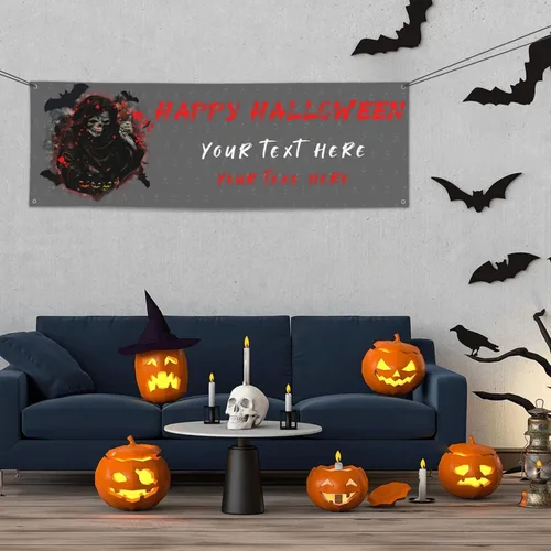 Miniatura 10 de Cartel personalizado de Feliz Halloween para fiesta, añade tu texto en la pancarta, decoraciones de Halloween personalizadas para interiores