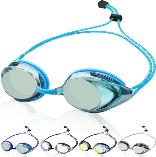 Miniatura 14 de Gafas de natación para adultos, hombres, mujeres y jóvenes, con correa elástica, gafas de natación sin tirones de pelo espejo/lentes transparentes