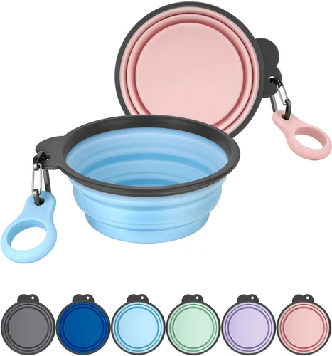 Miniatura 13 de Aonkey Tazones plegables para perros con portabotellas, paquete de 2 cuencos de agua para perros de viaje con mosquetón mejorado, borde moldeado