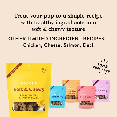 Miniatura 5 de Bocce's Bakery - Golosinas horneadas al horno con receta de mantequilla de maní y plátano para perros, golosinas diarias sin trigo para perros