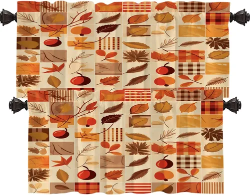Miniatura 103 de Shrahala Cortinas de hojas de arce otoñales para ventanas de cocina, hojas rojas ardientes, fondo marrón, paneles de cortina de ventana de poliéster