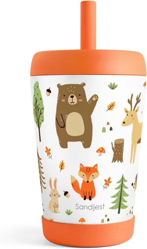 Miniatura 11 de Vaso de acero inoxidable aislado para niños con popote de silicona, taza para sorber de 12 onzas para niños (alfabeto)