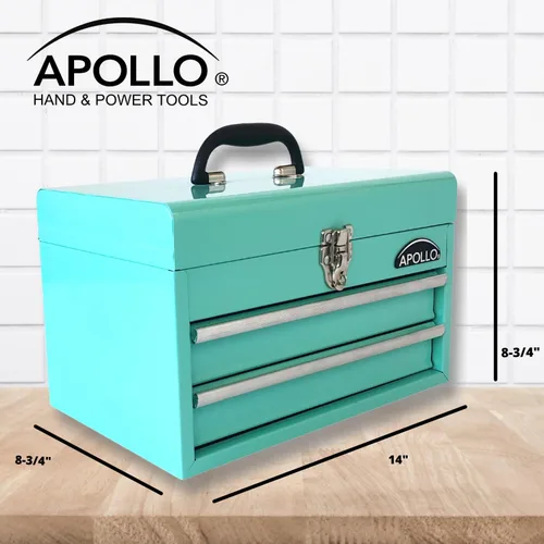 Miniatura 7 de Apollo Tools DT5010-GR - Caja de herramientas de acero de 14 pulgadas con compartimento superior profundo y 2 cajones de acero resistente con Verde