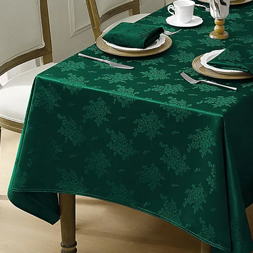 Miniatura 16 de Romanstile Mantel rectangular de jacquard, resistente al agua, elegante, con patrón floral de rosa damasco, mantel decorativo de poliéster lavable