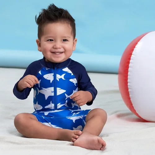 Miniatura 4 de Gerber Traje de baño de manga larga de una pieza con protección solar para bebés y niños pequeños, Negro