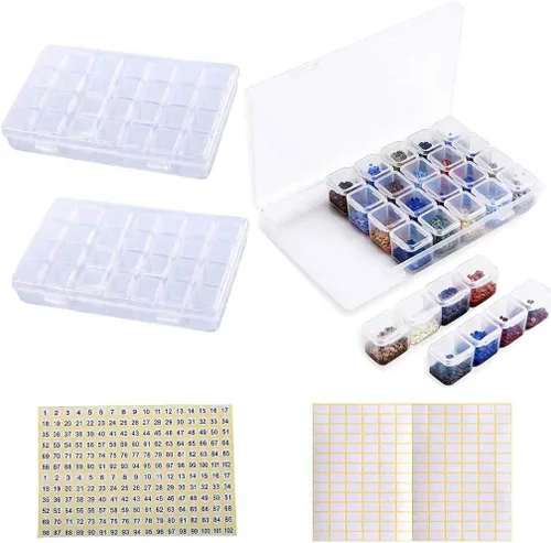 Eiito Contenedores de almacenamiento de pintura de diamantes, 2 piezas de 28 rejillas transparentes para accesorios de pintura de diamantes y cajas