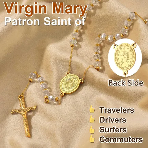 Miniatura 4 de ChainsProMax Collar con rosario de Virgen MaríaSan Cristóbal y San Miguel para mujer, foto personalizadatexto disponible-Envía caja de regalo
