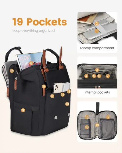 Miniatura 3 de Mochila para portátil para mujeres, mochila de trabajo, mochila de viaje, mochila para conmutador, mochilas universitarias y escolares, 15,6 pulg.