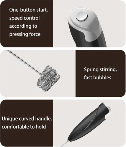 Miniatura 9 de Espumador de leche eléctrico de mano con soporte inalámbrico de acero inoxidable para batir café, crema y huevos
