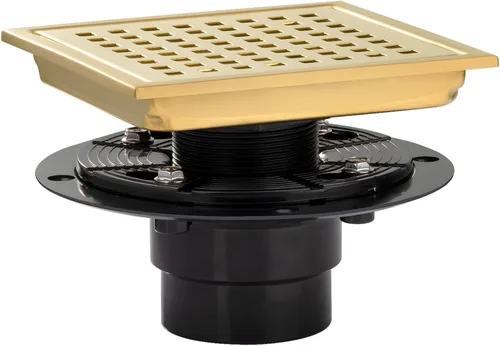 Miniatura 7 de Desagüe de ducha cuadrado, drenaje de ducha dorado de 6 pulgadas con brida y cubierta de rejilla extraíble, drenaje de piso de ducha dorado AISI 304