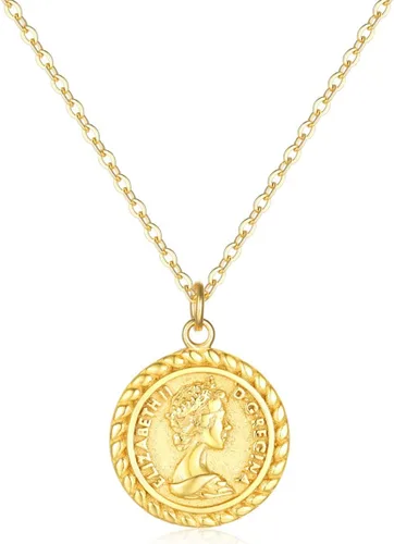MEVECCO Collar con colgante de moneda de oro tallado para mujeres, niñas y hombres, chapado en oro de 18 quilates, delicado collar minimalista para